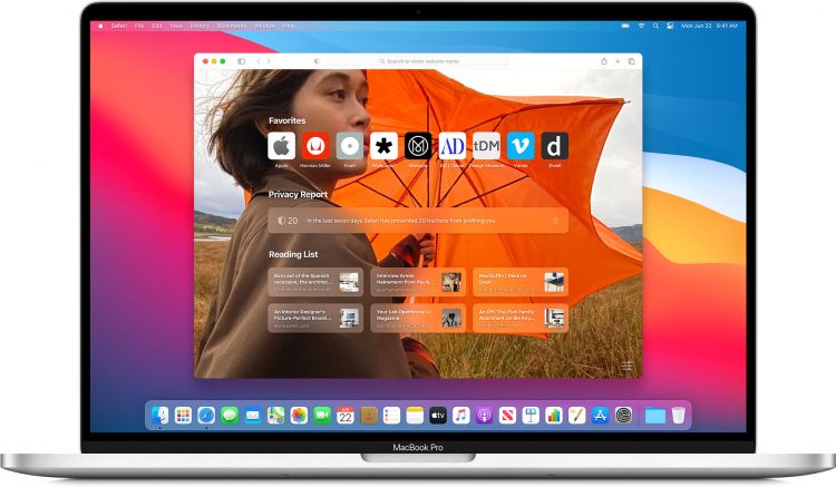 Новая стартовая страница Safari выводится на MacBook Pro
