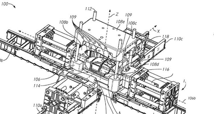 Иллюстрация из патента Tesla на пресс для штамповки цельнолитого корпуса автомобиля