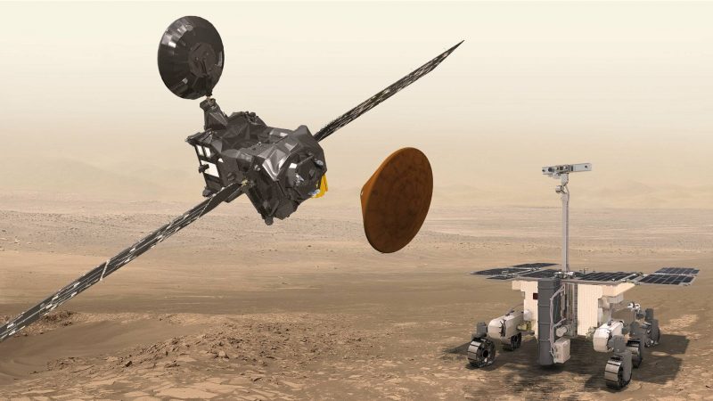 Элементы миссии ExoMars-2020 — перелетный модуль, десантный модуль, планетоход. Графика ЕКА