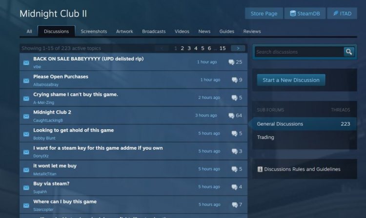 Темы на форуме Steam, связанные с Midnight Club 2
