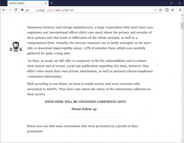 Часть сообщения, оставленного хакерами в даркнете