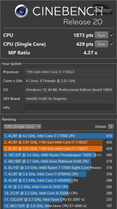 Cinebench R20 (аккумулятор)