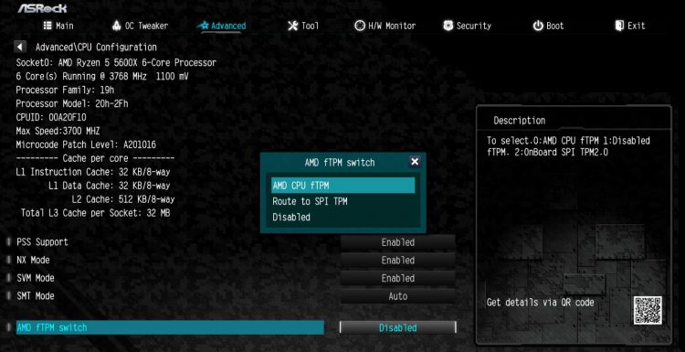 Включение TPM на платах ASRock на чипсетах AMD